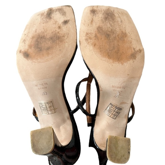 8 by YOOX Patent Leather Square Toe Sandals High Heels in Black Size 40 US 10 - Picture 7 of 9